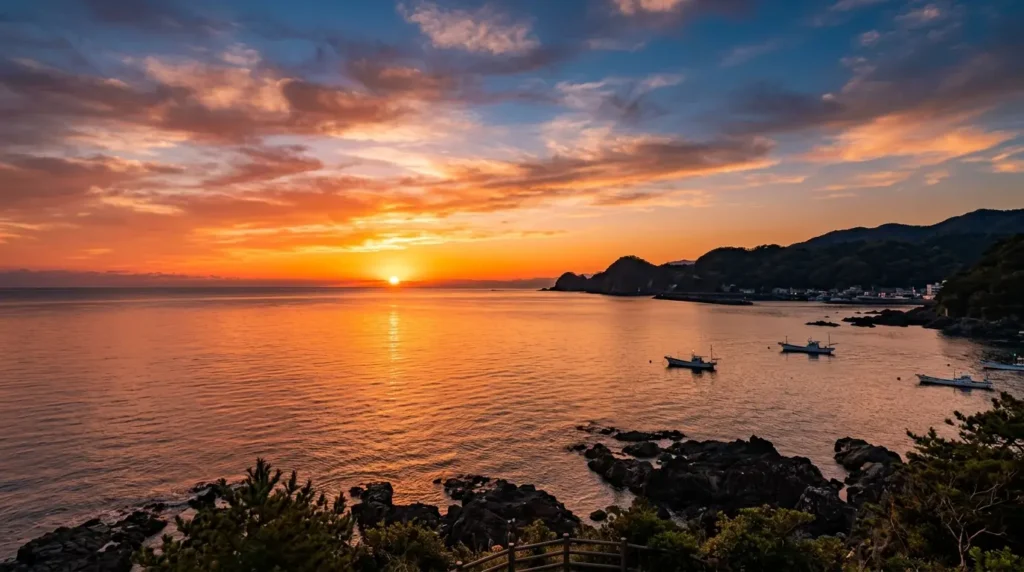 伊東の海沿いから眺める美しい朝日の絶景